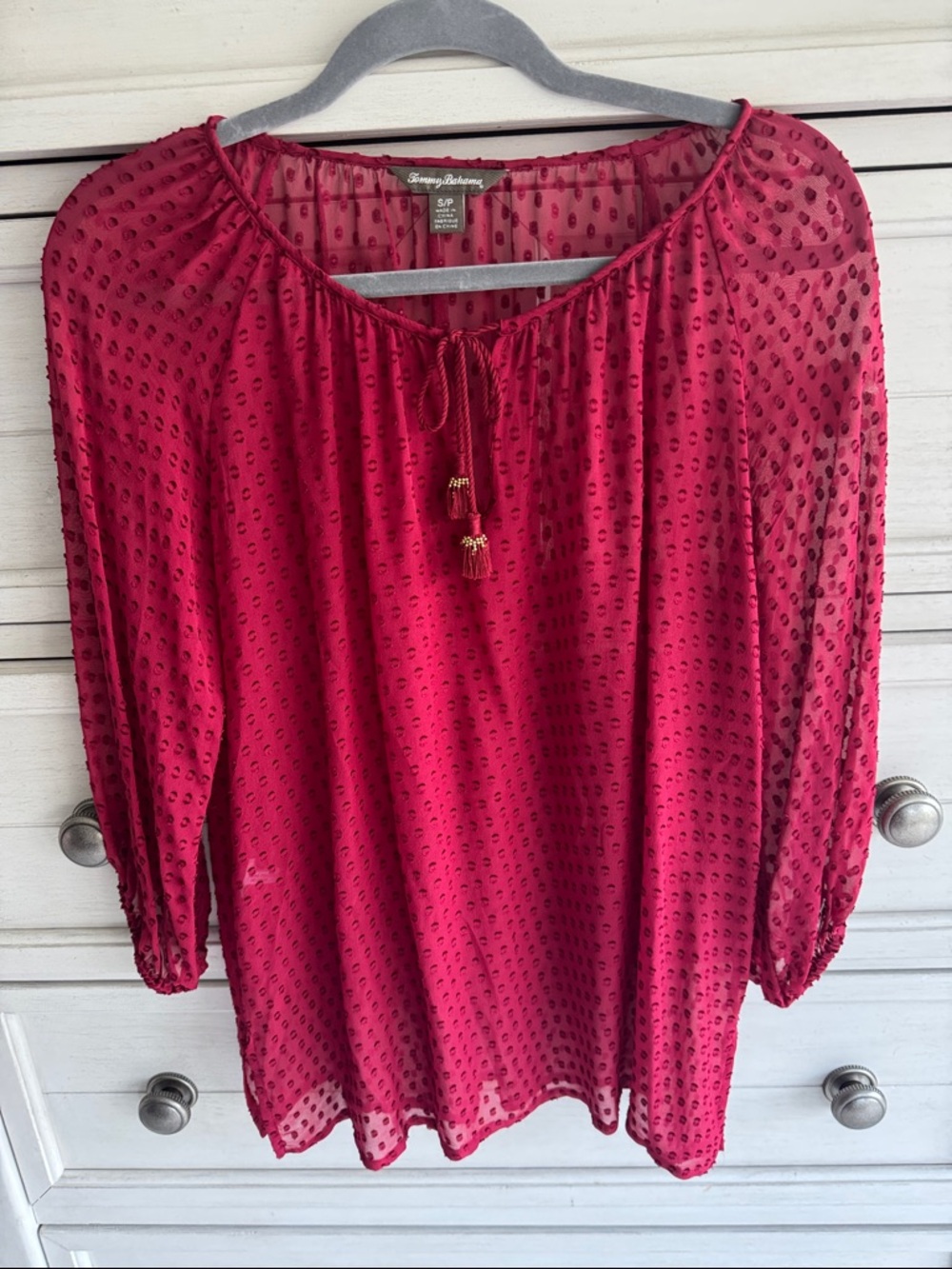 Tommy Bahama Women's Raspberry Swiss Dot Peasant Tunic
